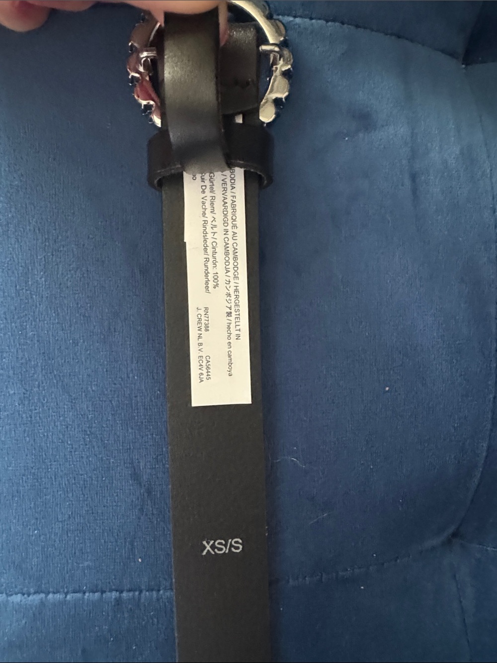 J. Crew Black Leather Belt with Pearl-Trim Round Buckle - Picture 3 of 5